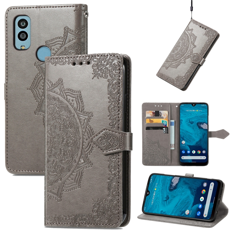 

For Kyocera Android One S10 Mandala Flower Embossed Leather Phone Case(Gray)