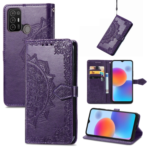 

For ZTE Blade A52 Mandala Flower Embossed Leather Phone Case(Purple)