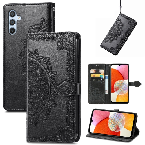 

For Samsung Galaxy A14 4G Mandala Flower Embossed Leather Phone Case(Black)