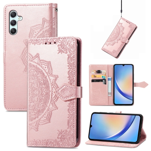 

For Samsung Galaxy A34 5G Mandala Flower Embossed Leather Phone Case(Rose Gold)