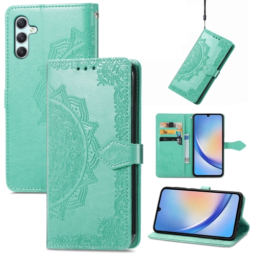 

For Samsung Galaxy A34 5G Mandala Flower Embossed Leather Phone Case(Green)