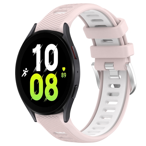 

For Samsung Galaxy Watch5 44mm 20mm Sports Two-Color Steel Buckle Silicone Watch Band(Pink+White)