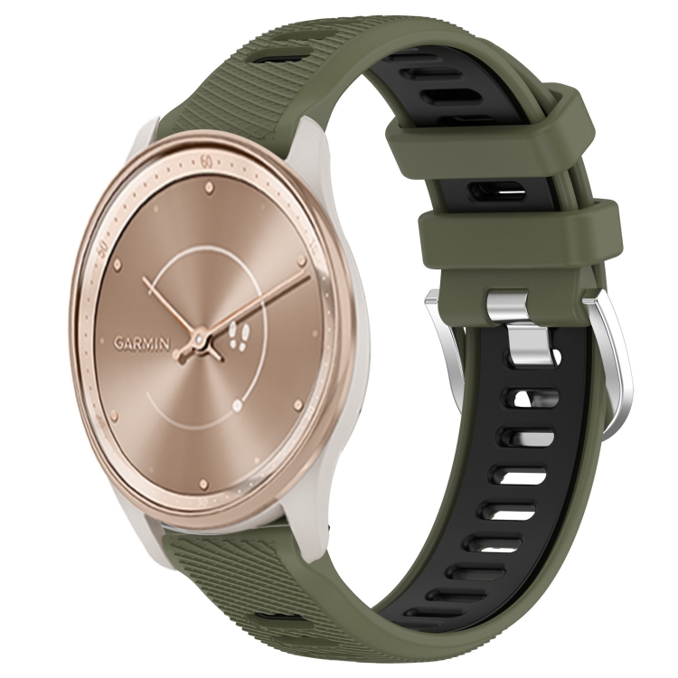 

For Garmin move Trend 20mm Sports Two-Color Steel Buckle Silicone Watch Band(Army Green+Black)