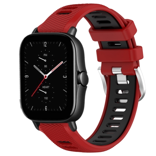 

For Amazfit GTS 2E 22mm Cross Texture Two Color Silicone Steel Buckle Watch Band(Red+Black)