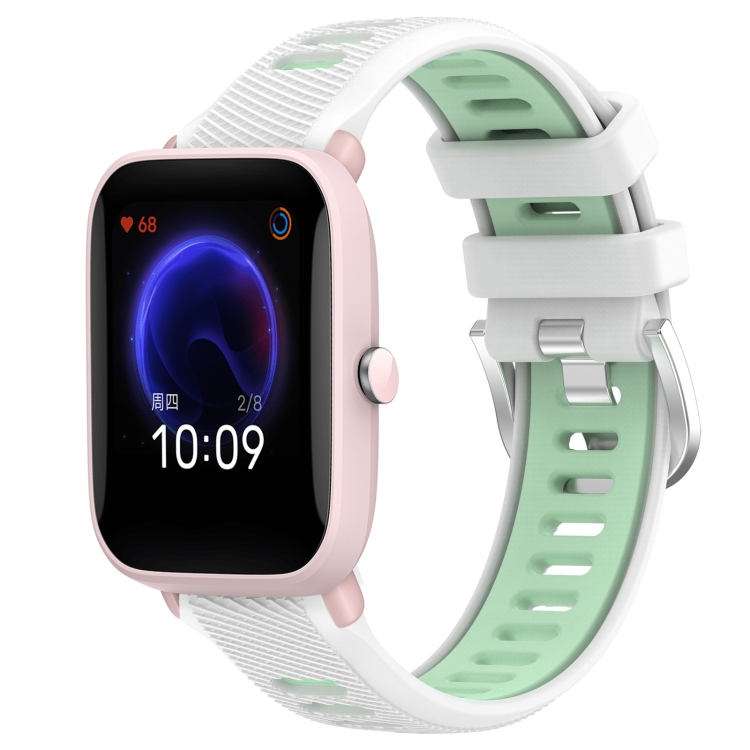 

For Amazfit Pop Pro 22mm Cross Texture Two Color Silicone Steel Buckle Watch Band(White+Teal)
