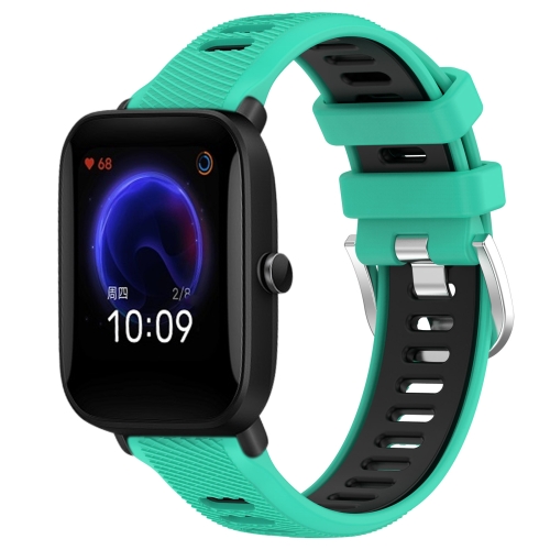 

For Amazfit Pop 22mm Cross Texture Two Color Silicone Steel Buckle Watch Band(Lake Blue+Black)