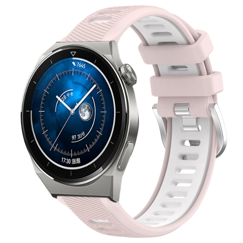 

For Huawei Watch GT3 Pro 43mm 20mm Sports Two-Color Steel Buckle Silicone Watch Band(Pink+White)