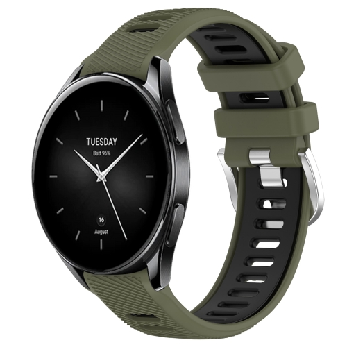 

For Xiaomi Watch S2 42mm 22mm Sports Two-Color Steel Buckle Silicone Watch Band(Army Green+Black)