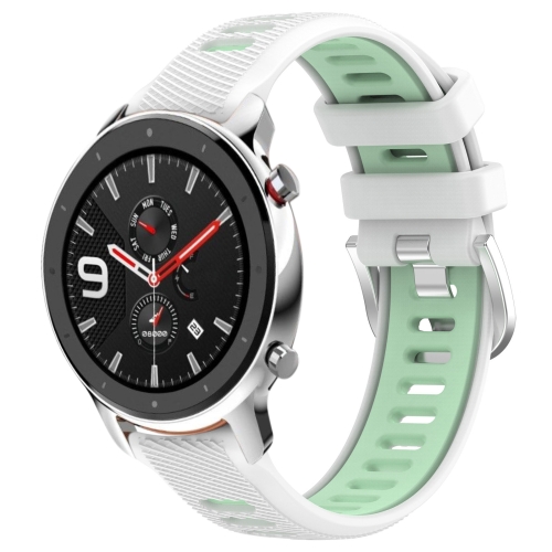 

For Amazfit GTR 4 Pro 22mm Cross Texture Two Color Silicone Steel Buckle Watch Band(White+Teal)