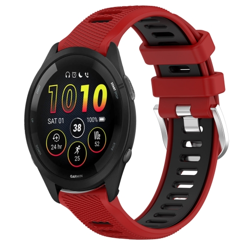 

For Garmin Forerunner 265 22mm Sports Two-Color Steel Buckle Silicone Watch Band(Red+Black)