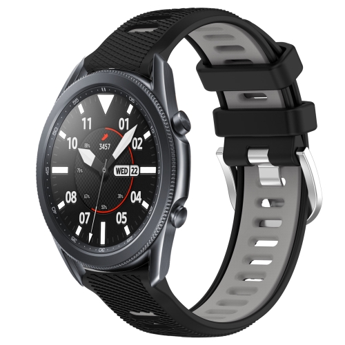 

For Samsung Galaxy Watch3 45mm 22mm Sports Two-Color Steel Buckle Silicone Watch Band(Black+Grey)