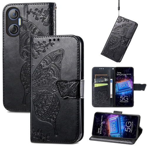 

For Tecno Pova Neo 5G Butterfly Love Flower Embossed Leather Phone Case(Black)