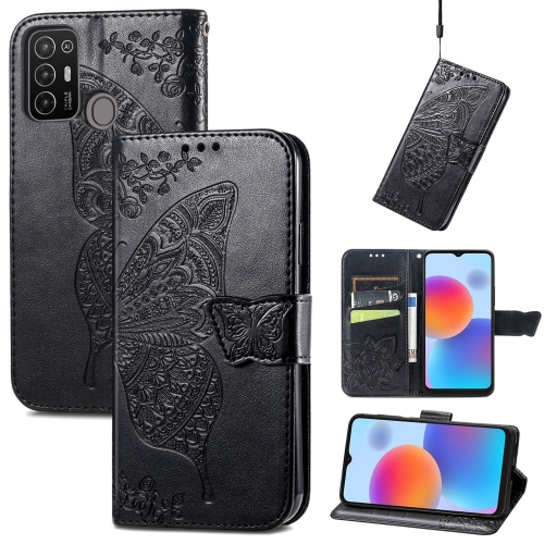 

For ZTE Blade A52 Butterfly Love Flower Embossed Leather Phone Case(Black)