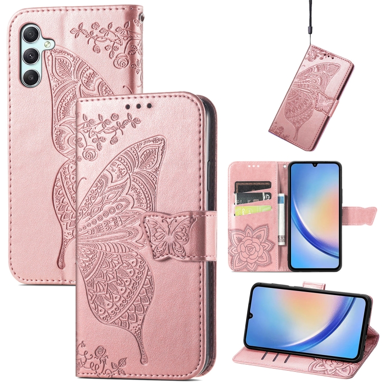 

For Samsung Galaxy A34 5G Butterfly Love Flower Embossed Leather Phone Case(Rose Gold)