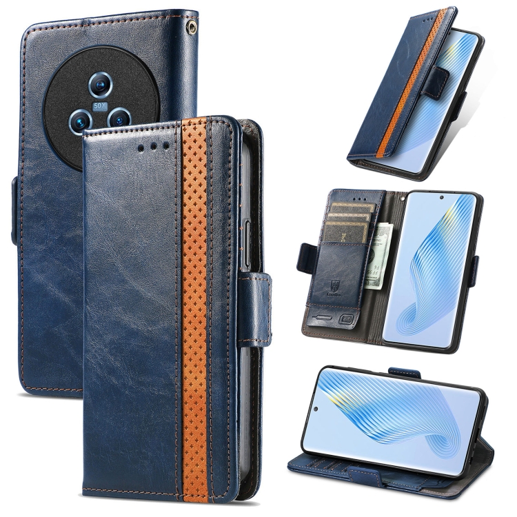 

For Honor Magic5 CaseNeo Splicing Dual Magnetic Buckle Leather Phone Case(Blue)