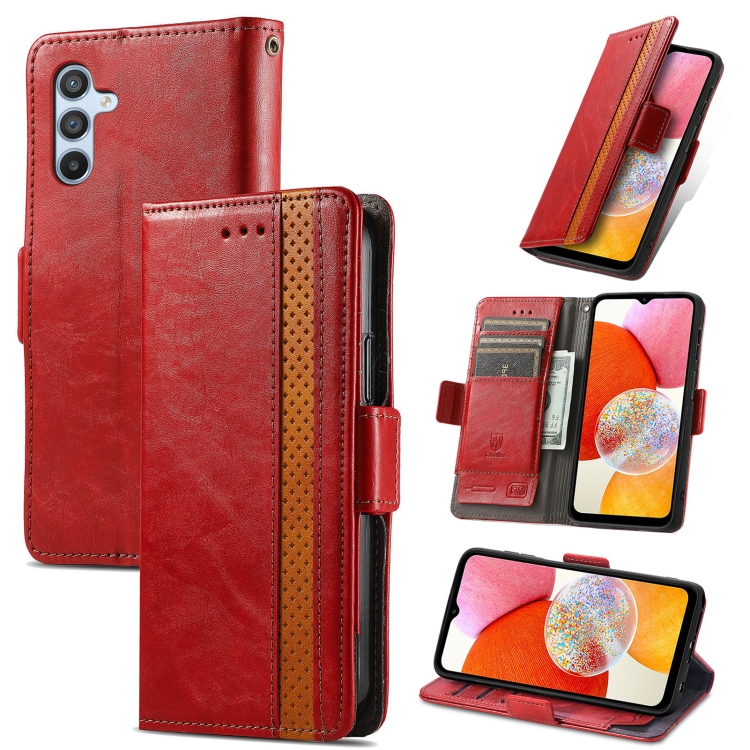 

For Samsung Galaxy A14 4G CaseNeo Splicing Dual Magnetic Buckle Leather Phone Case(Red)