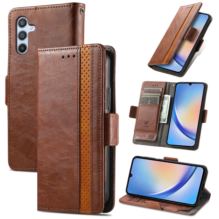 

For Samsung Galaxy A34 5G CaseNeo Splicing Dual Magnetic Buckle Leather Phone Case(Brown)