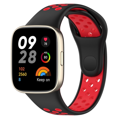 

For Redmi Watch 3 Sports Two-Color Silicone Watch Band(Black+Red)