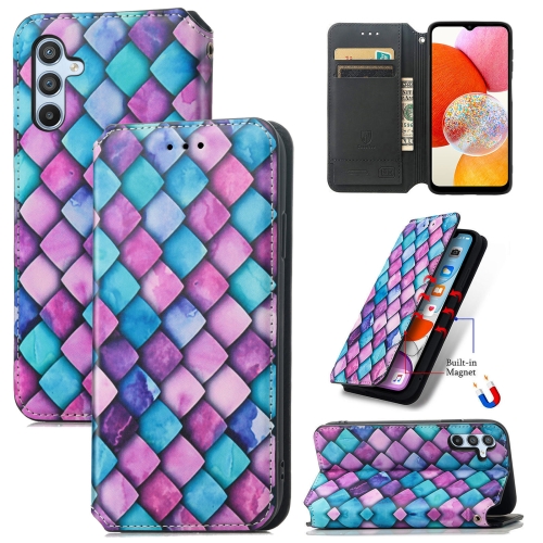 

For Samsung Galaxy A14 4G CaseNeo Colorful Magnetic Leather Phone Case(Purple Scales)