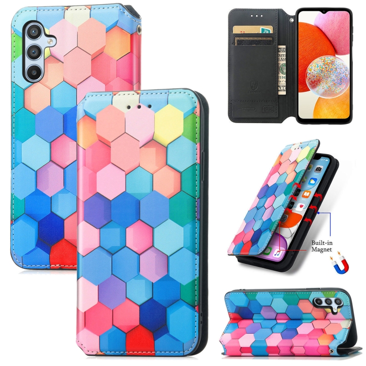 

For Samsung Galaxy A14 4G CaseNeo Colorful Magnetic Leather Phone Case(Colorful Cube)