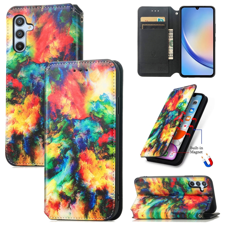 

For Samsung Galaxy A34 5G CaseNeo Colorful Magnetic Leather Phone Case(Colorful Cloud)