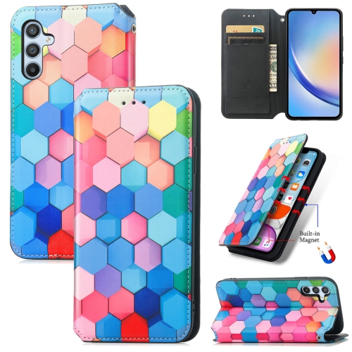 

For Samsung Galaxy A34 5G CaseNeo Colorful Magnetic Leather Phone Case(Colorful Cube)