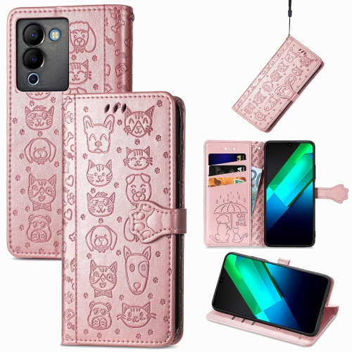 

For Infinix Note 12 G96 Cat and Dog Embossed Phone Leather Phone Case(Rose Gold)