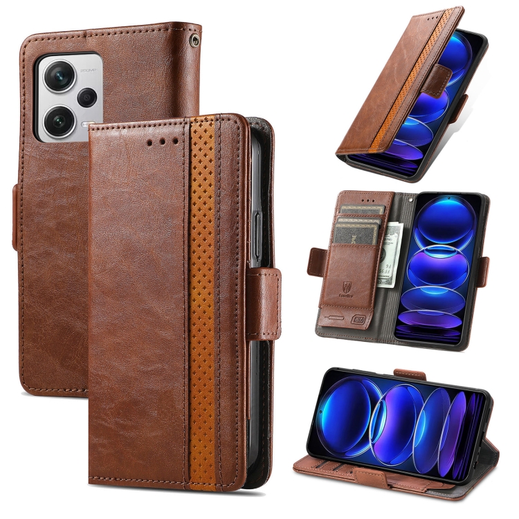 

For Xiaomi Redmi Note 12 Pro+ Global CaseNeo Splicing Dual Magnetic Buckle Leather Phone Case(Brown)