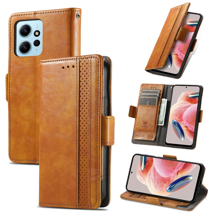 

For Xiaomi Redmi Note 12 4G Global CaseNeo Splicing Dual Magnetic Buckle Leather Phone Case(Khaki)