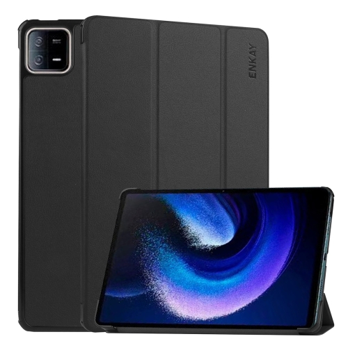 

For Xiaomi Pad 6 / Pad 6 Pro ENKAY Tri-fold Custer Texture Leather Stand Smart Case(Black)