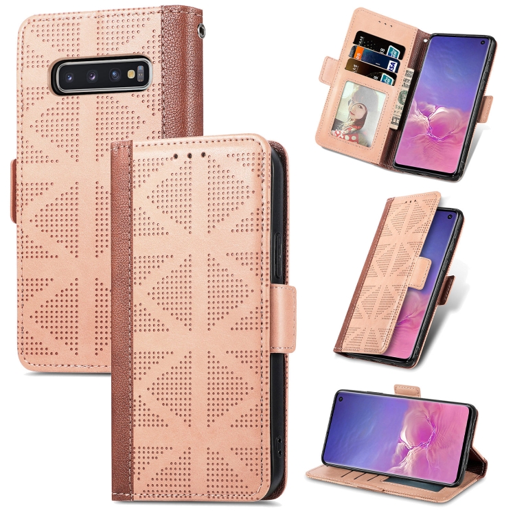 

For Samsung Galaxy S10 Grid Leather Flip Phone Case(Khaki)