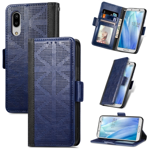 

For Sharp Aquos Sense 3 Lite Grid Leather Flip Phone Case(Blue)