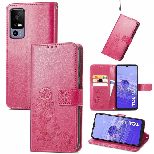 

For TCL 40R Four-leaf Clasp Embossed Buckle Leather Phone Case(Rose)