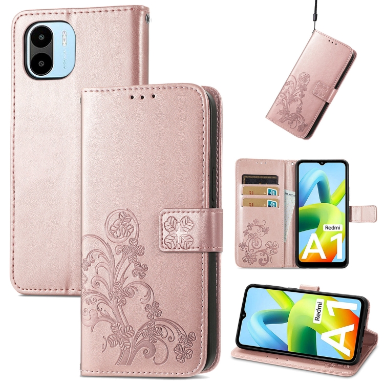 

For Xiaomi Redmi A2 Four-leaf Clasp Embossed Buckle Leather Phone Case(Rose Gold)