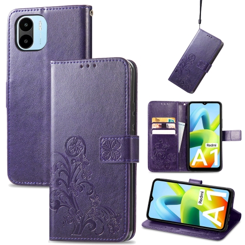 

For Xiaomi Redmi A2 Four-leaf Clasp Embossed Buckle Leather Phone Case(Purple)