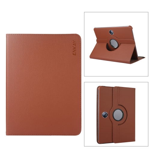 

For OnePlus Pad / OPPO Pad 2 ENKAY 360 Degree Rotation Stand Litchi Leather Smart Tablet Case(Brown)