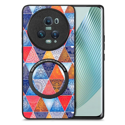 

For Honor Magic5 Pro Colored Drawing Leather Skin Magnetic Back Cover Phone Case(Rhombus Mandala)