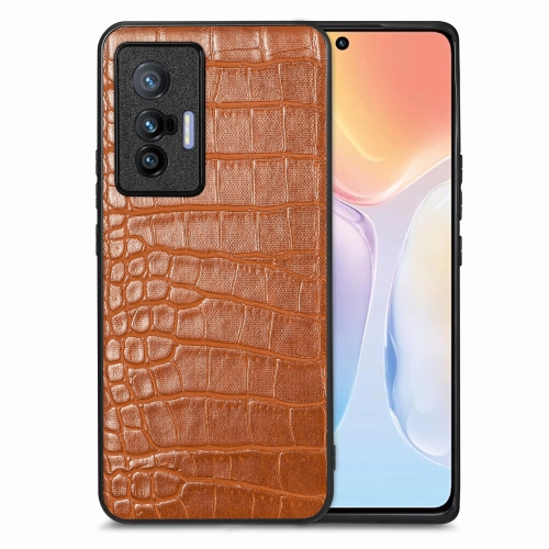 

For vivo X70 Crocodile Grain Leather Back Cover Phone Case(Brown)