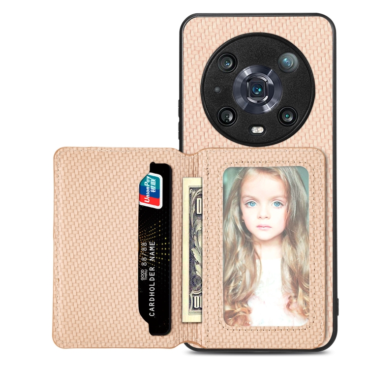 

For Honor 80 Carbon Fiber Magnetic Card Bag Phone Case(Khaki)