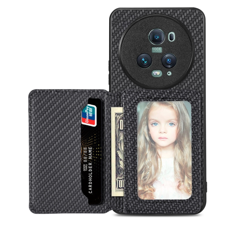 

For Honor Magic5 Pro Carbon Fiber Magnetic Card Bag Phone Case(Black)