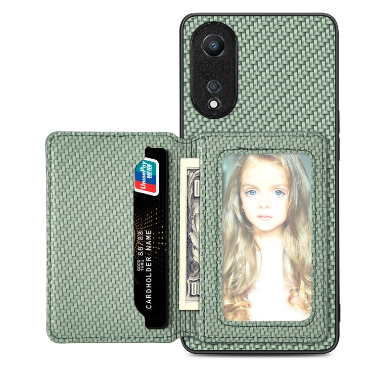 

For OPPO A78 Carbon Fiber Magnetic Card Bag Phone Case(Green)
