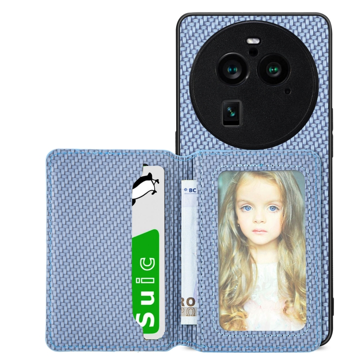 

For OPPO Find X6 Pro Carbon Fiber Magnetic Card Bag Phone Case(Blue)