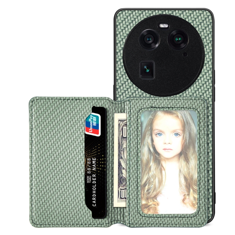 

For OPPO Find X6 Carbon Fiber Magnetic Card Bag Phone Case(Green)