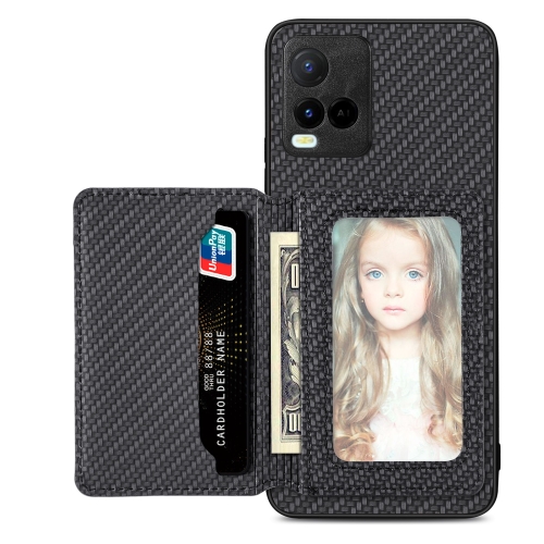 

For vivo Y21 Carbon Fiber Magnetic Card Bag Phone Case(Black)