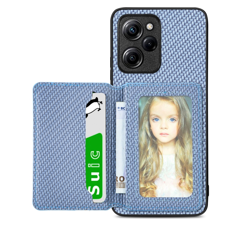 

For Xiaomi Poco X5 Pro Carbon Fiber Magnetic Card Bag Phone Case(Blue)