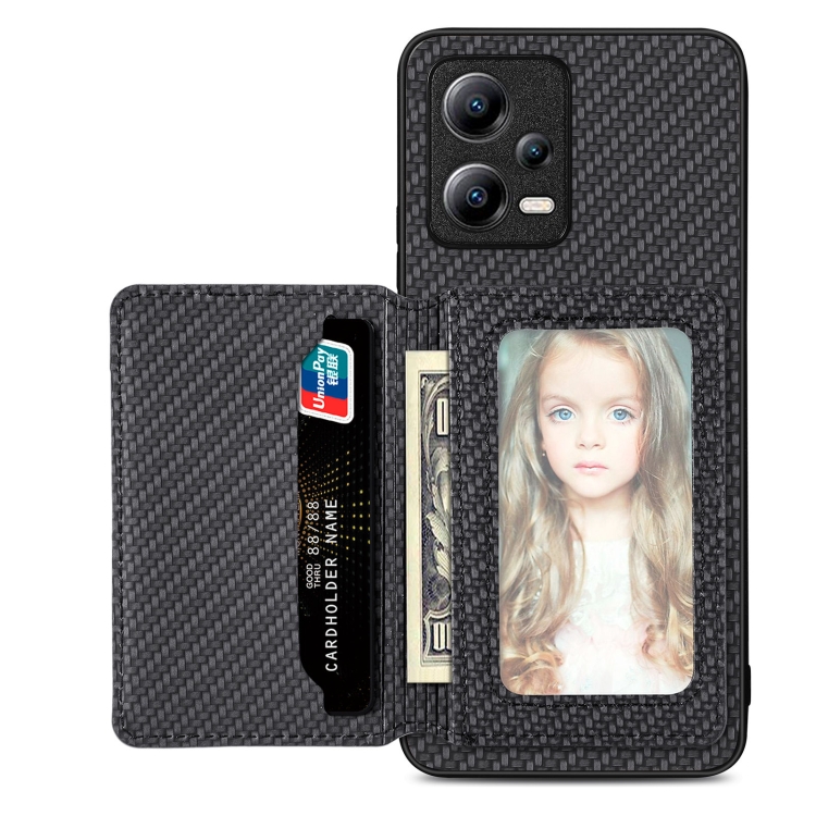

For Xiaomi Poco X5 Carbon Fiber Magnetic Card Bag Phone Case(Black)