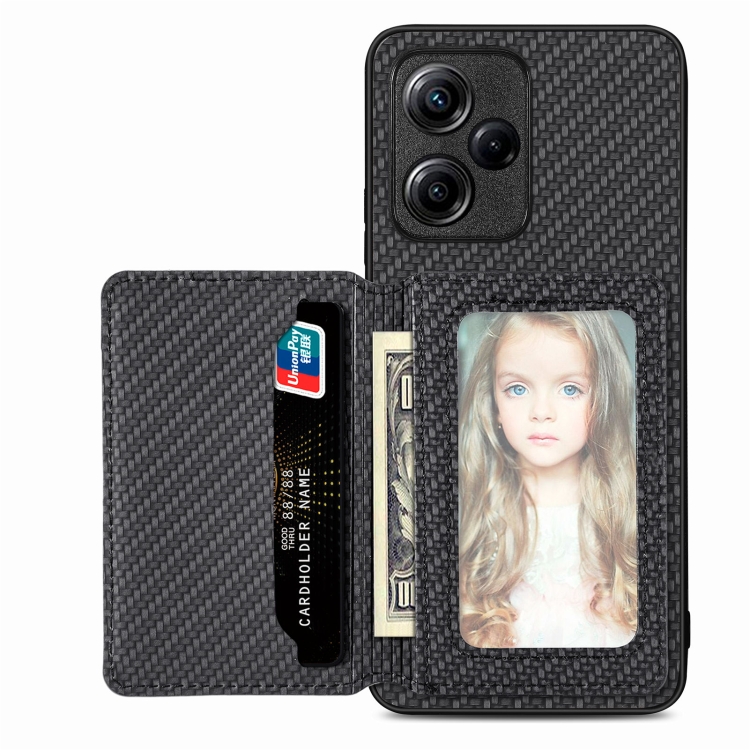 

For Xiaomi Redmi Note 12 5G Global Carbon Fiber Magnetic Card Bag Phone Case(Black)