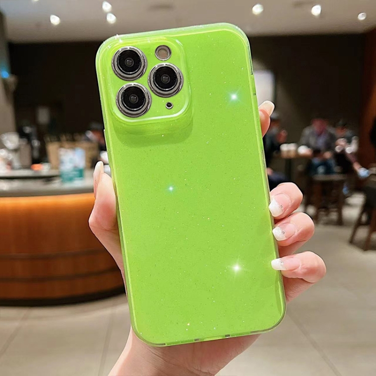 

For iPhone 11 Pro Jelly Glitter Solid Color TPU Phone Case(Fluorescent Green)
