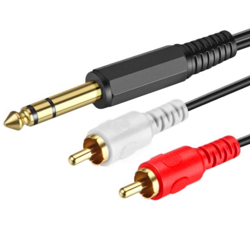 

JUNSUNMAY 6.35mm Male TRS Stereo Plug to 2 RCA Phono Male Audio Cable Connector, Length:0.2m