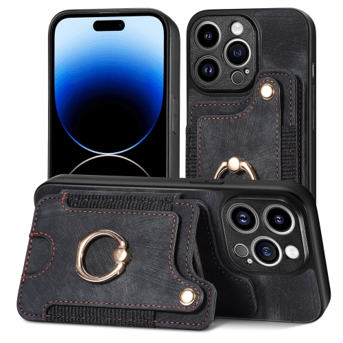 

For iPhone 13 Pro Max Retro Skin-feel Ring Multi-card Wallet Phone Case(Black)